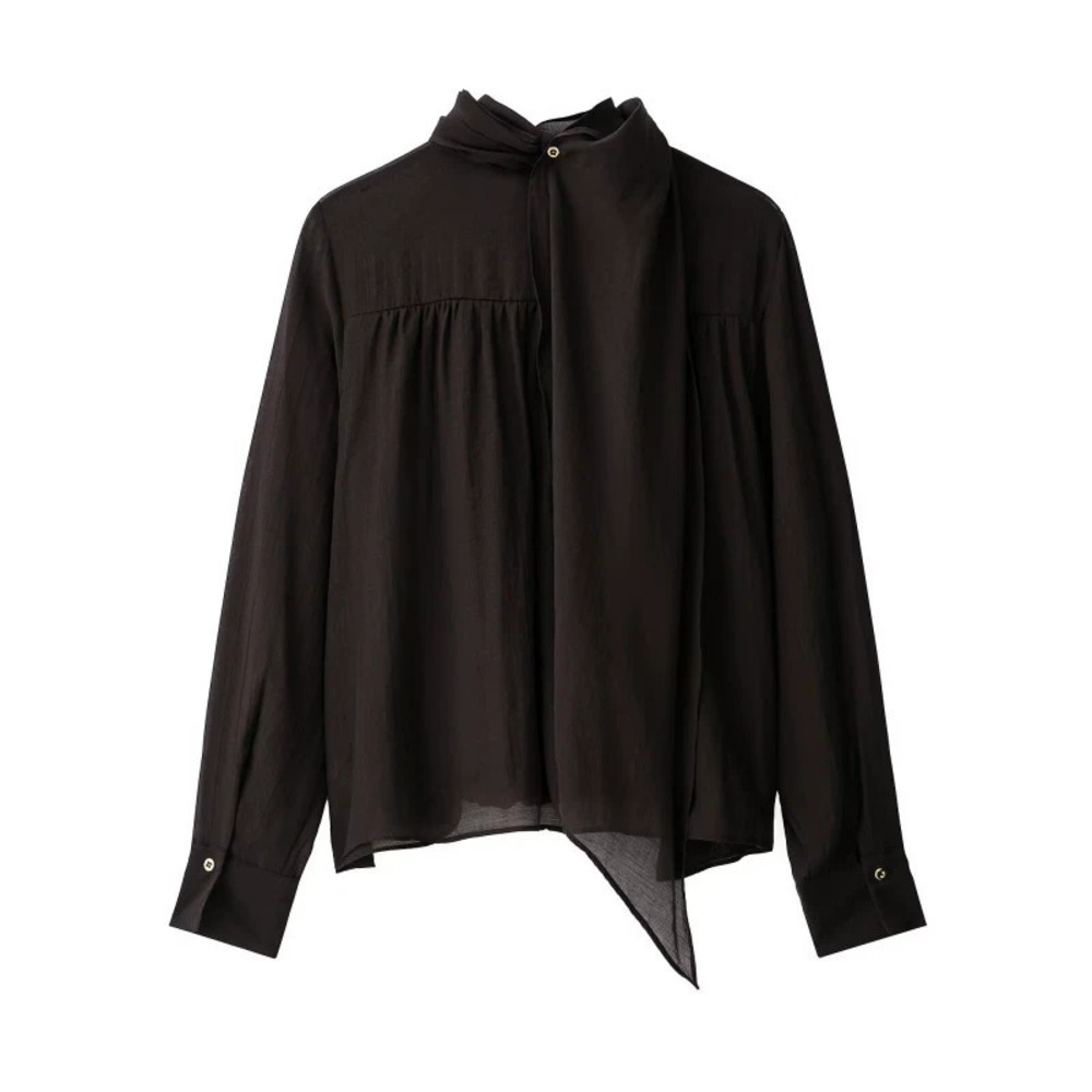ZARA Scarf Embellished Single Breasted Chiffon Blouse